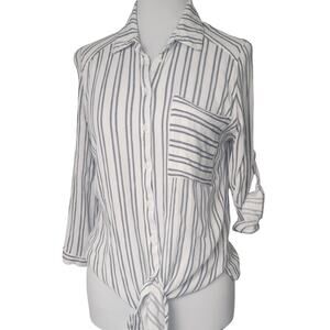 VIXBE Striped Crepe Tab-sleeve Tie‎ Blouse Top SMALL